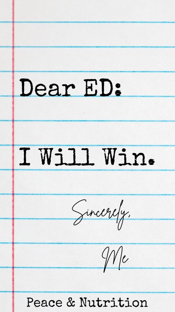 lined paper with the words dear ed, I will win sincerely me