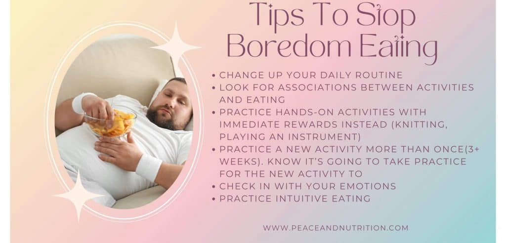 tips to stop boredom eating infographic with man and chips