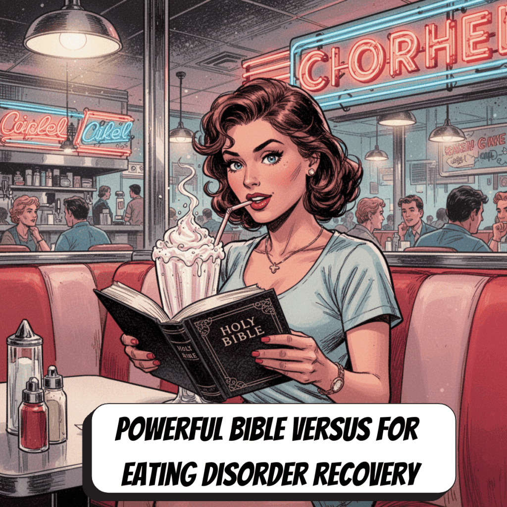 comic book woman reading the holy bible at a diner